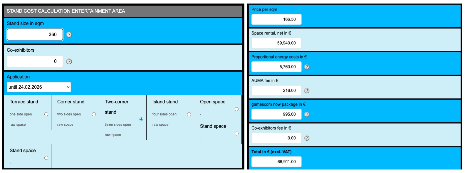 2026 gamescom booth cost calculator