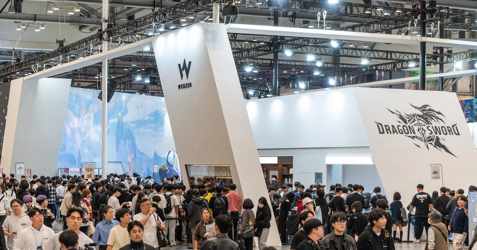 Korean game show G-STAR Korea webzen booth, gameshow booth trend w slope for brand identity