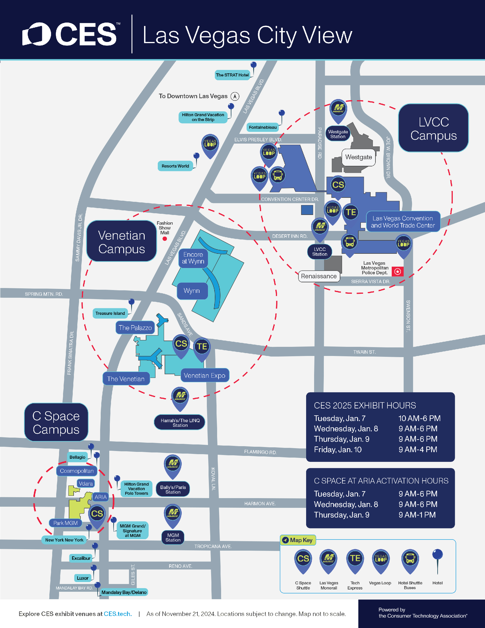 CES hotels, shuttle, monorails and maps