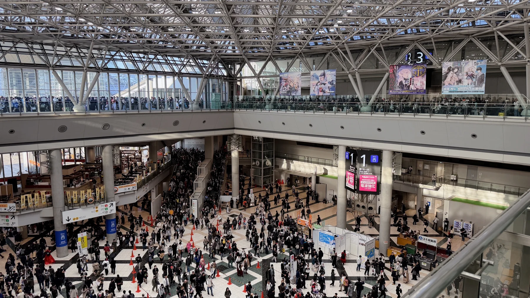 Comic Market (Comiket) interior atrium at Tokyo Big Sight with multi-level crowd